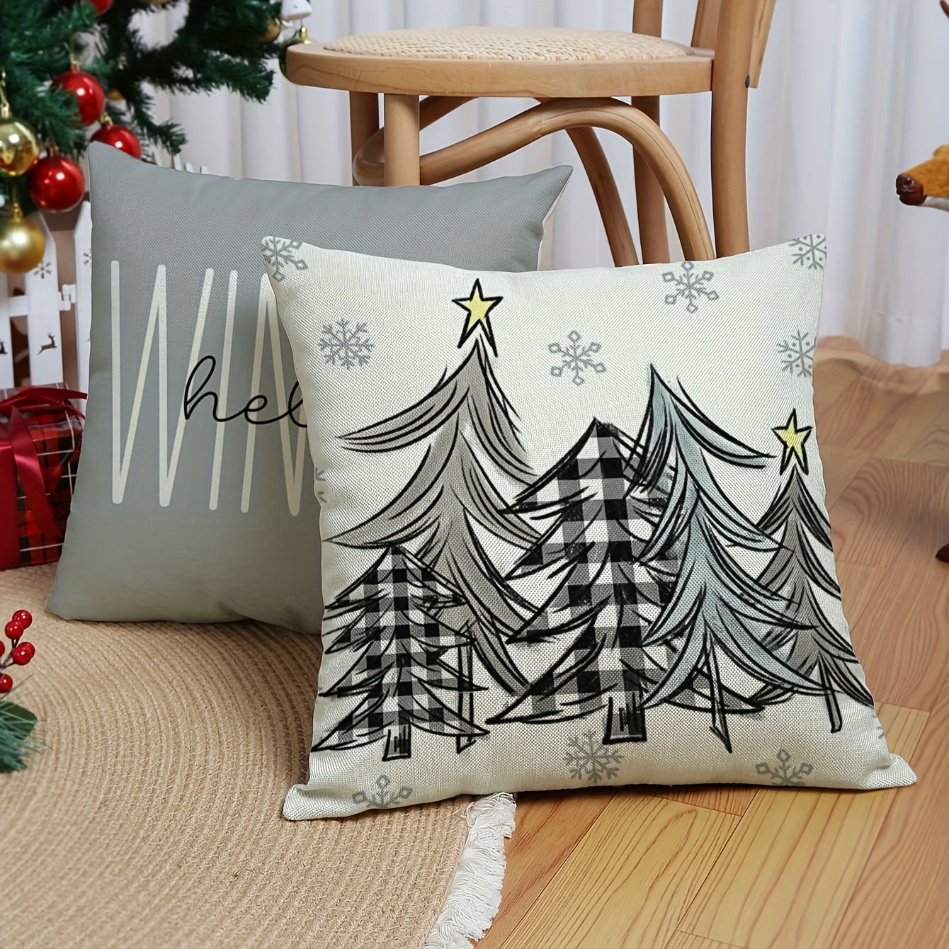 4-Piece Home Linen Christmas Throw Pillowcases – Rustic Gnome, Tree, and Gift Letter Designs for Farmhouse Decor