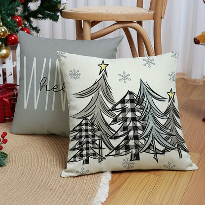 4-Piece Home Linen Christmas Throw Pillowcases – Rustic Gnome, Tree, and Gift Letter Designs for Farmhouse Decor