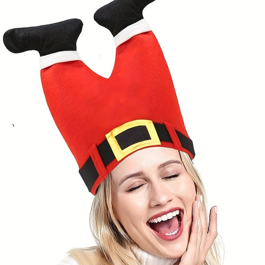 Vibrant Red Christmas Beanie - Humorous Elf Pants Santa Hat Design - Perfect for Festive Celebrations & Ugly Sweater Parties