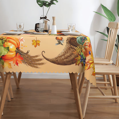 Autumn Harvest Tablecloth with Pumpkin & Turkey Print – Stain & Water Resistant