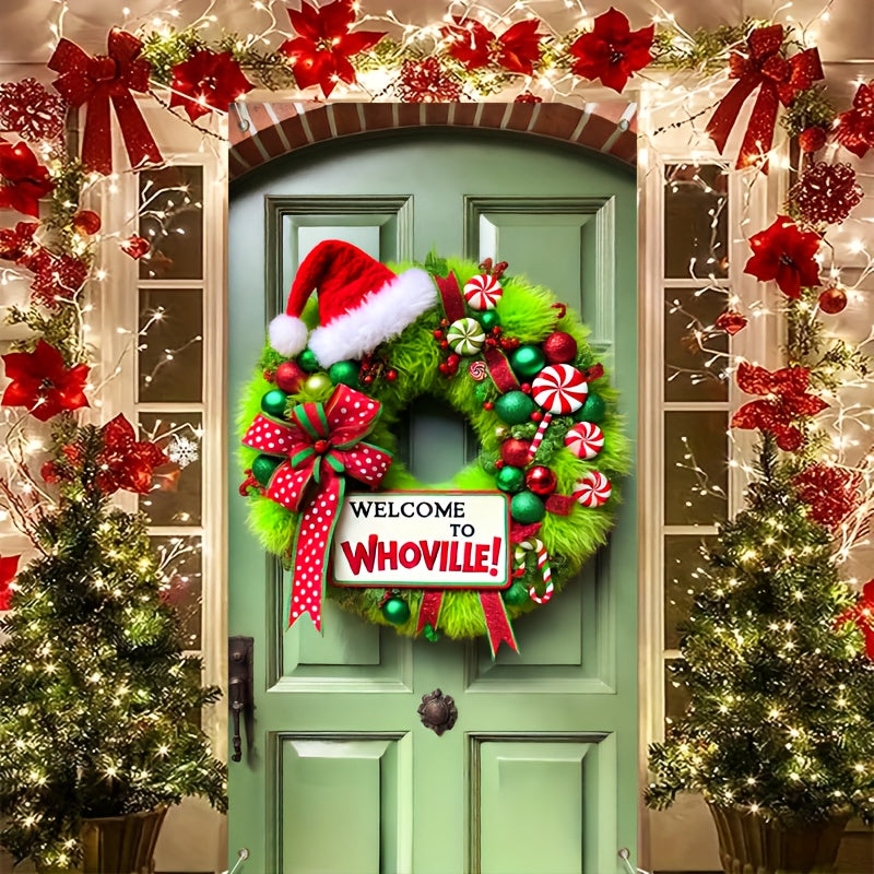 "Welcome to Whoville" Christmas Door Wreath - Festive Holiday Decoration for Home & Party Supplies