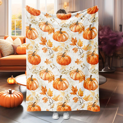 Cozy Flannel Thanksgiving Blanket – Rustic Pumpkin & Maple Leaf Design, Soft Fall Throw