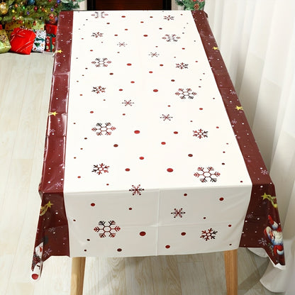 Festive Christmas Tablecloth - Santa, Snowman & Xmas Tree Design, 51x87 Disposable Plastic Cover for Holiday Dining & Décor