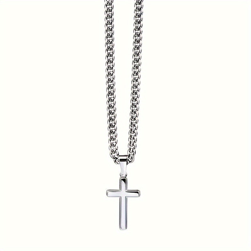 To my Dad: Cross Necklace, Stainless Steel Cuban Chain Jewelry, Birthday Gift For Dad, Father's Day Gift, Christmas Gift, With Card And Gift Box Packaging