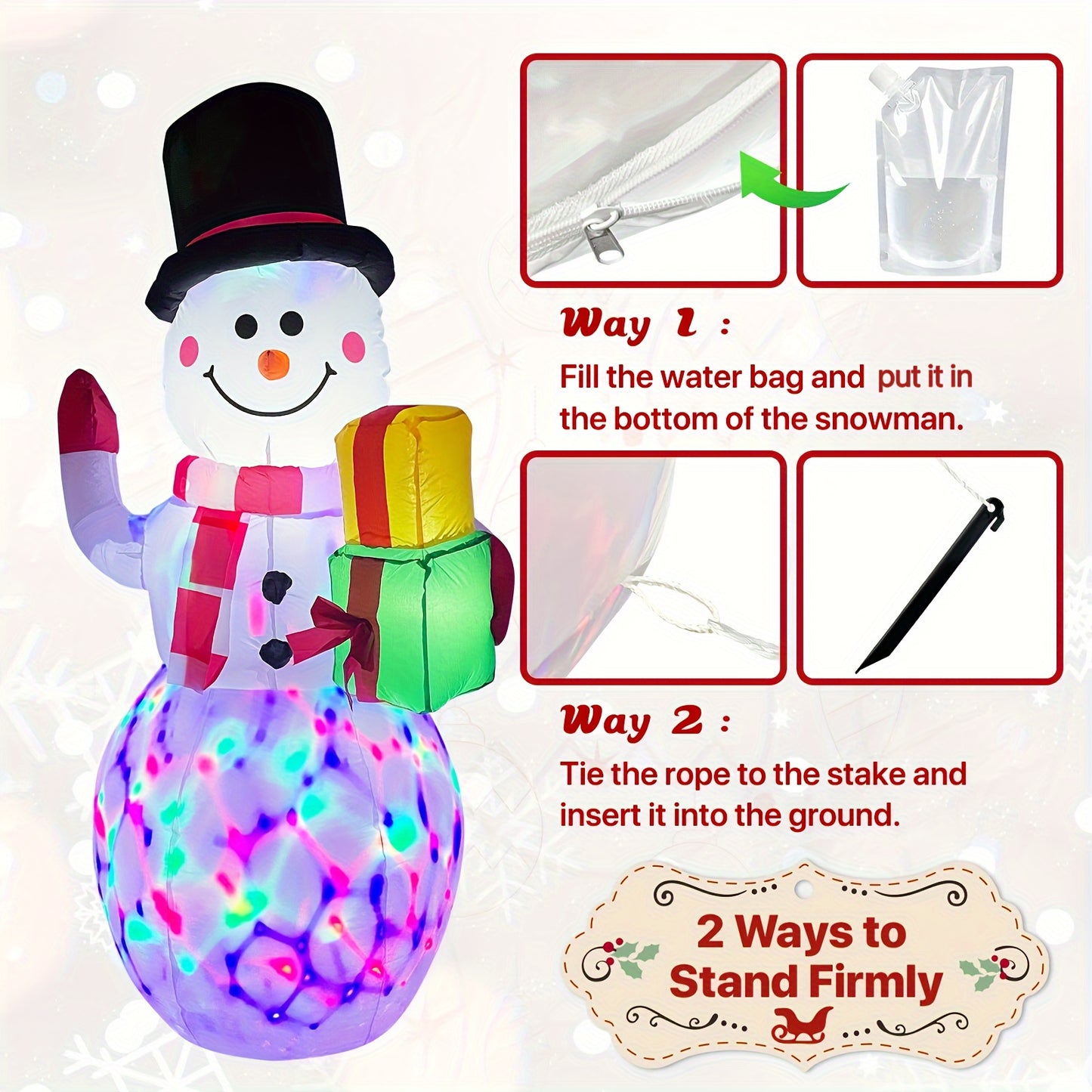 5ft Giant Christmas Snowman Inflatable with Rotating LED Lights - Outdoor Yard, Garden, and Holiday Display