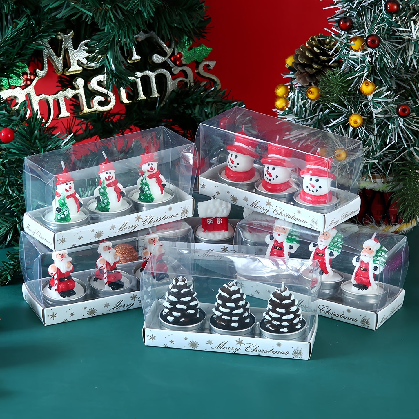 Blingfun Christmas Candle Set - Festive Scented Paraffin & Soy Wax Candles in Santa, Snowman, Pinecone, and Christmas Tree Shapes