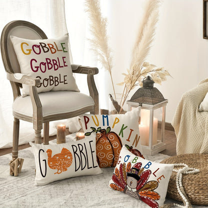 Contemporary Thanksgiving Pillow Covers Set – 4PCS with Turkey & Pumpkin Designs, Machine Washable (18x18”)