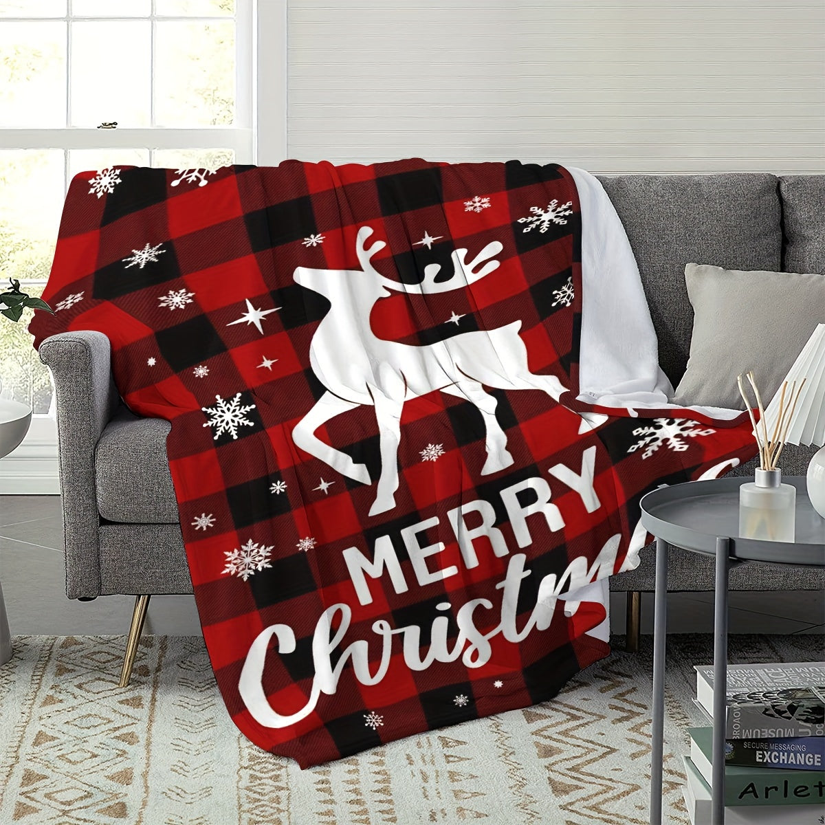 Luxury Christmas Elk Flannel Fleece Throw Blanket – Cozy and Warm Bedspread for Couch, Chair, Bed, and Travel