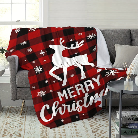 Luxury Christmas Elk Flannel Fleece Throw Blanket – Cozy and Warm Bedspread for Couch, Chair, Bed, and Travel