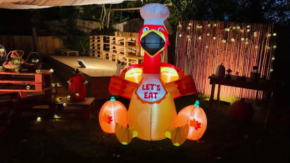 6ft LED-Lit Inflatable Turkey with Pumpkin - Thanksgiving & Fall Yard Décor