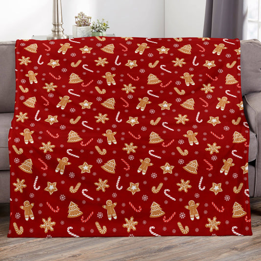 Christmas-Themed Gingerbread Man & Tree Throw Blanket – Soft, Warm, and Versatile for Couch, Bed, Office, and Travel