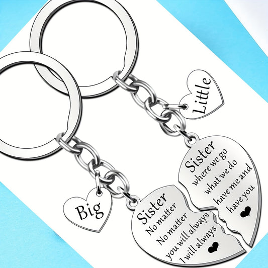 Soul Sister Keychain Set - 2pcs Stainless Steel Love-Themed Keychains with Classic Quotes, Perfect Gift for Big & Little Sisters