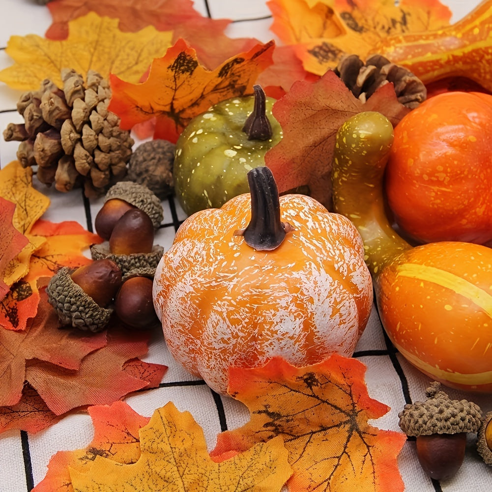 48-Piece Fall Decor Set – Artificial Pumpkins, Gourds, Acorns & Maple Leaves for Thanksgiving & Halloween