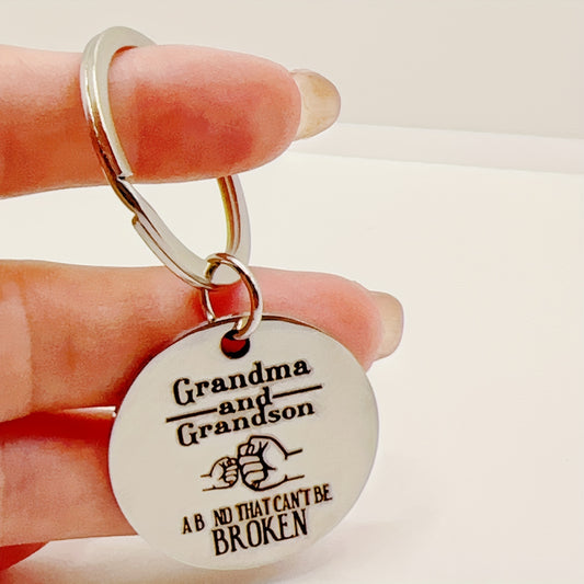 Stainless Steel Grandma and Grandson Bond Keychain – Perfect Gift for Grandparents Day