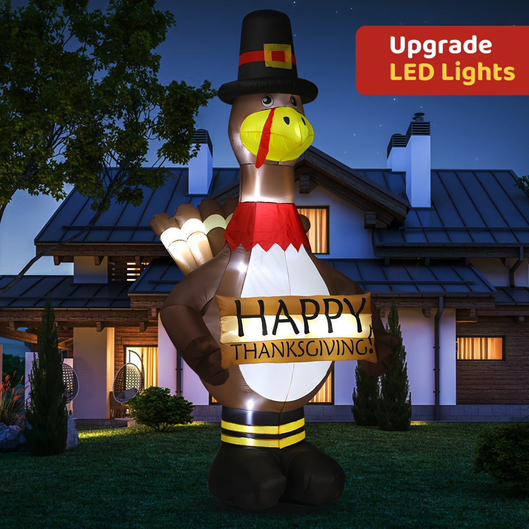 12ft LED Thanksgiving Turkey Inflatable with Pilgrim Hat - Yard & Lawn Décor