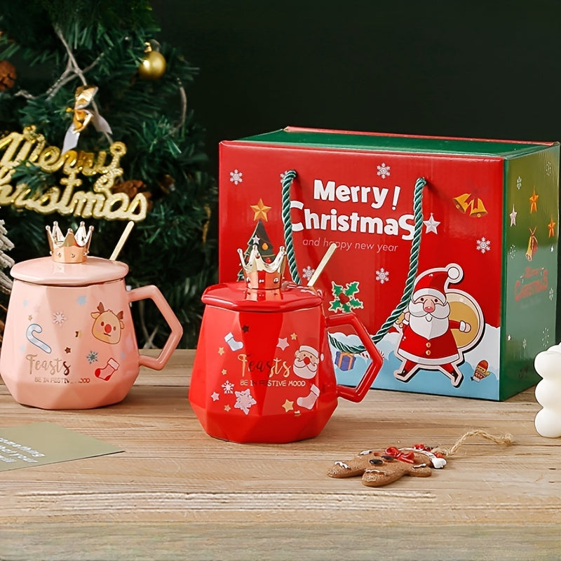 1pc Festive Santa Claus Ceramic Coffee Mug - Large Capacity, Milk Heating, Office and Tea Cup with Spoon, Gift Box Packaging, Perfect for Gift Giving and Holiday Cheer