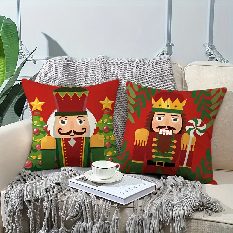 4-Piece Merry Christmas Cushion Cover Set – Festive Cartoon & Xmas Tree Designs for Indoor & Outdoor Decor