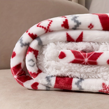 Cozy Christmas Sherpa Blanket – Soft Plush Winter Cabin Throw for Boys and Girls with Reindeer & Snowflake Design