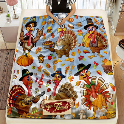 Cozy Thanksgiving Turkey Flannel Blanket – Perfect Fall Throw for Home Decor