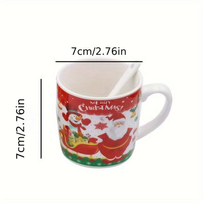 1pc, Christmas Coffee Mug With Spoon, 6.76oz Ceramic Coffee Cups, Water Cups, Summer Winter Drinkware, Xmas Gifts