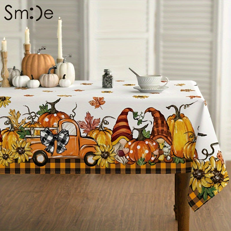 Autumn Harvest Fall Tablecloth with Orange Truck & Gnome Design – 60x84 Inch