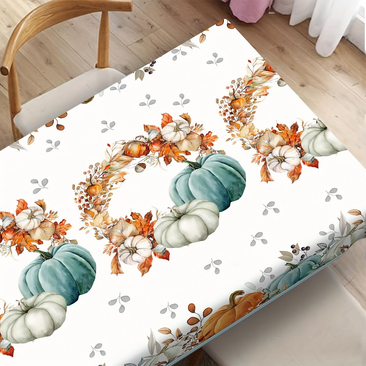 Autumn Harvest Tablecloth with Pumpkin, Maple Leaf & Pinecone Design – Stain-Resistant & Waterproof