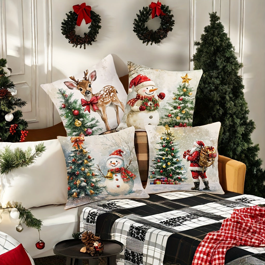 4-Piece Creative Christmas Pillowcase Set – 17.72 x 17.72 Inches for Living Room, Sofa, and Bedroom Decor