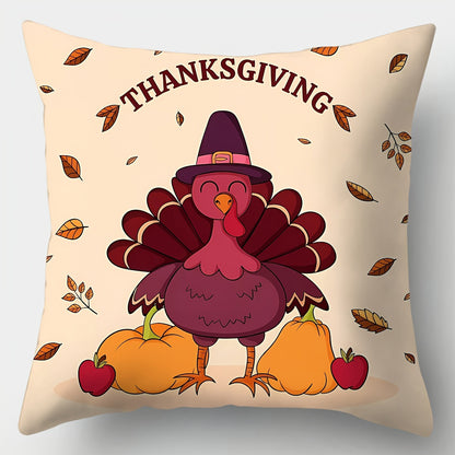 Contemporary Thanksgiving Throw Pillow Covers – Set of 4, Woven Turkey Print Design (18x18”)