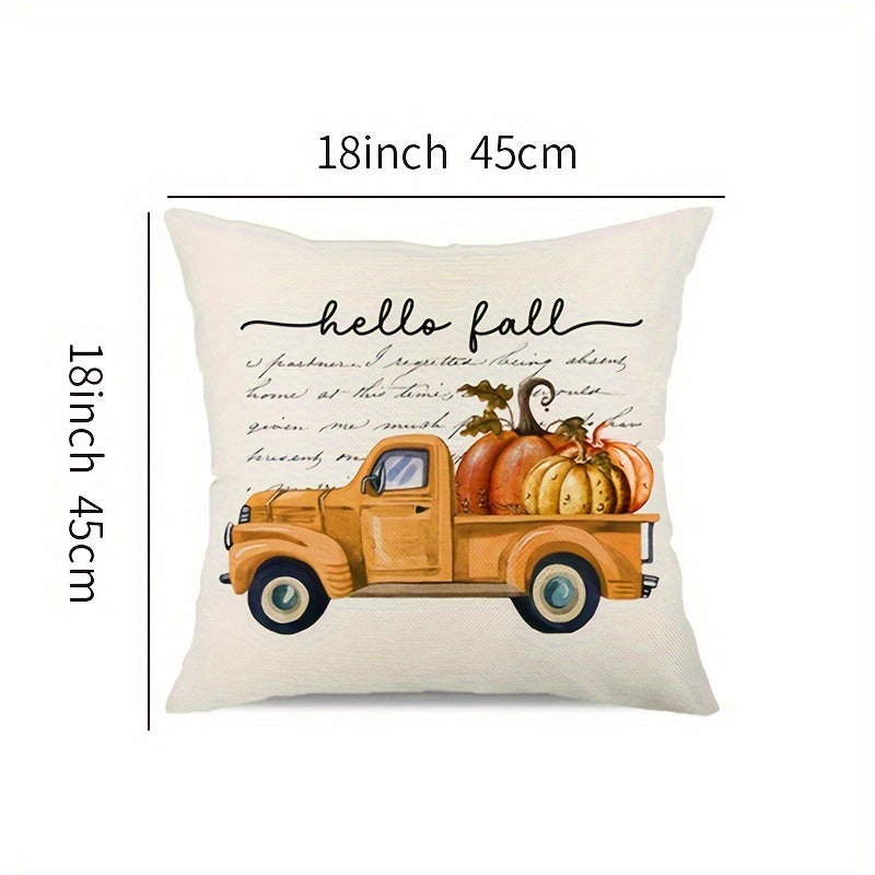 Farmhouse Fall Pillow Covers – "Hello Pumpkin" & "Happy Harvest" (Set of 4, 18x18 Inch)