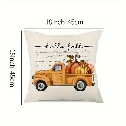 Farmhouse Fall Pillow Covers – "Hello Pumpkin" & "Happy Harvest" (Set of 4, 18x18 Inch)