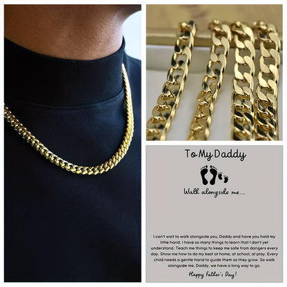 To My Dad New Golden Cuba Necklace Father's Day Gift For Him Gift Box Hip Hop Titanium Steel Gift for Him Man Father Best Dad Women Mother's Day Jewelry Waterproof Fashion Trendy Simple Jewelry birthday