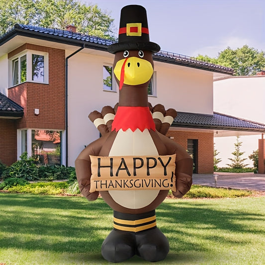 12ft LED Thanksgiving Turkey Inflatable with Pilgrim Hat - Yard & Lawn Décor