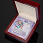 Gold pendant necklace in mahogany gift box personalized mom necklace with message card floral butterfly Mothers Day design