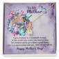 Gold teardrop pendant on pastel To My Mother card with mother and child art personalized mom necklace with message card