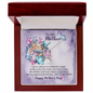 personalized mom necklace with message card in wooden gift box featuring mother child art and butterflies