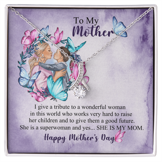 personalized mom necklace with message card silver teardrop crystal pendant in Mothers Day gift box