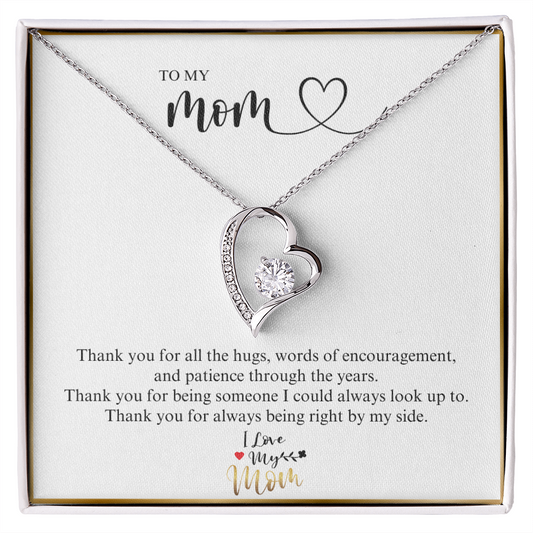 forever love necklace for mom silver heart pendant with crystal on gift card by ShineOn Fulfillment