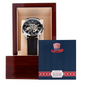 Silver skeleton watch with black leather strap in wooden box with 4th of July Independence Day gift box for gift presents for him