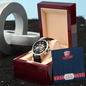 Someone Said Gift men's skeleton watch with black leather strap in wooden box with 4th of July card gift presents for him