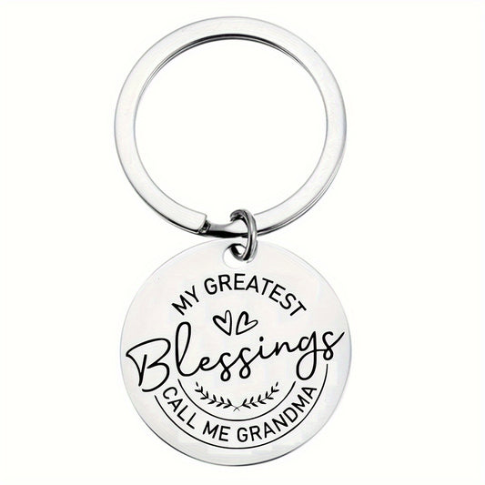 Stainless Steel Round Keychain for Grandma - "My Greatest Blessings Call Me Grandma" - Alphabet-Themed Engraved Key Ring - Perfect Thanksgiving Gift