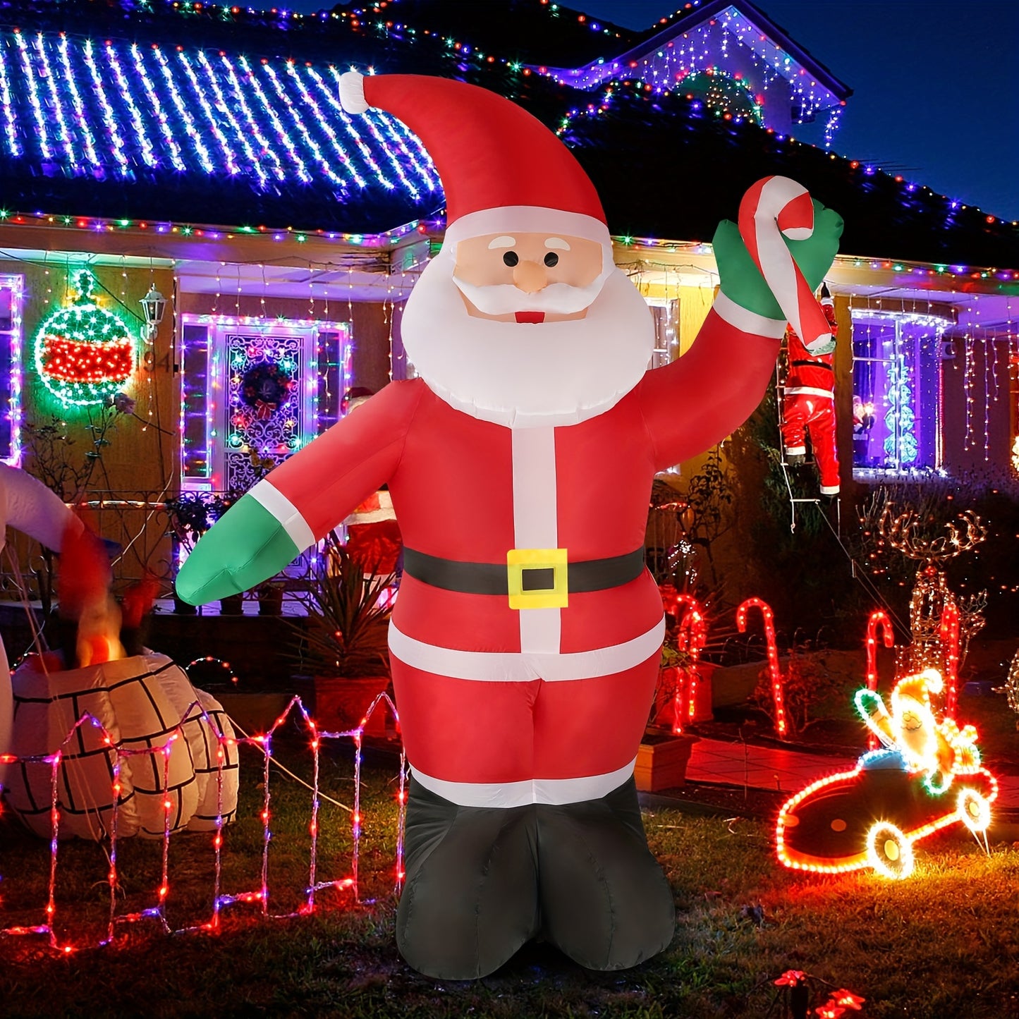 1 Pc 8FT Inflatable Christmas Santa Claus With LED Lights, Blow Up Colorful Holiday Lawn Yard Christmas Inflatable Decoration