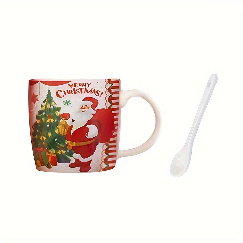 1pc, Christmas Coffee Mug With Spoon, 6.76oz Ceramic Coffee Cups, Water Cups, Summer Winter Drinkware, Xmas Gifts