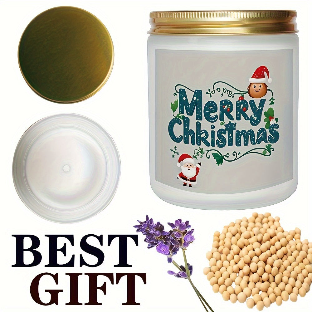 7oz Soy Wax Candle - Festive Merry Christmas Design with Lavender, Cinnamon, Vanilla, and Apple Scents