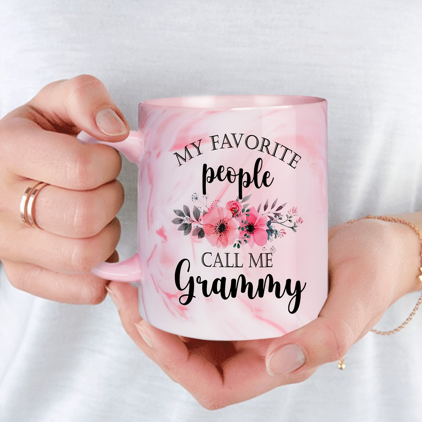 "Grammy's Favorite" 11oz Pink Marble Ceramic Coffee Mug – The Perfect Gift for Grandma