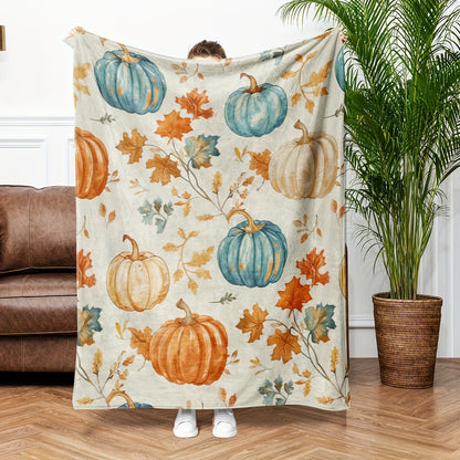 Cozy Pumpkin Themed Flannel Throw Blanket – Soft, Warm & Lightweight for Couch or Bed