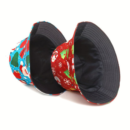 Miacawor Unisex Christmas Print Reversible Bucket Hat - Lightweight & Festive Double-Sided Design