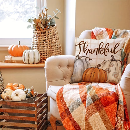 4PCS Fall Throw Pillow Cover Set – Buffalo Plaid & Pumpkin Design, 18x18” for Outdoor Thanksgiving Decor