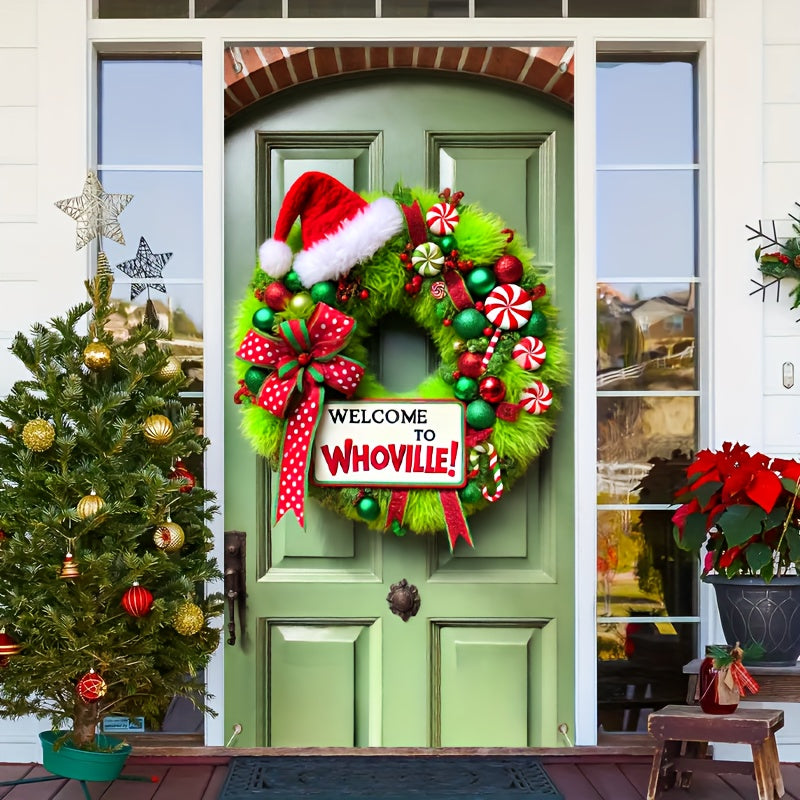 "Welcome to Whoville" Christmas Door Wreath - Festive Holiday Decoration for Home & Party Supplies