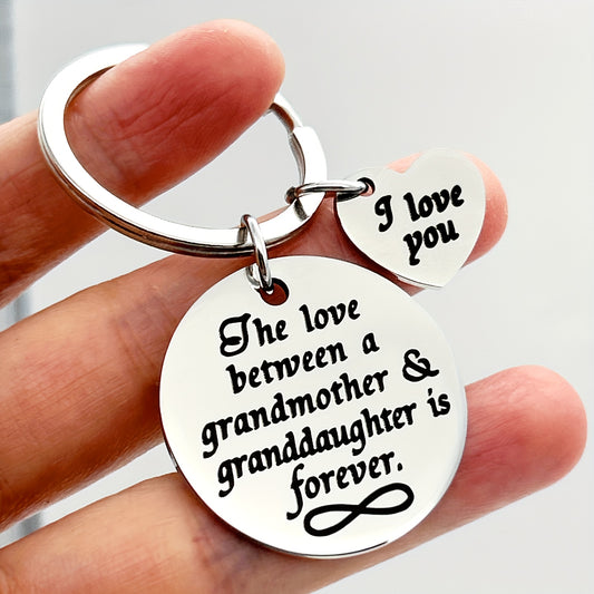 Cherished Granddaughter Gift – Stainless Steel Keychain with Heartfelt Message for Grandma