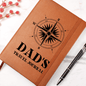Brown leather journal travel for dad with compass design and elastic band closure by Someone Said Gift